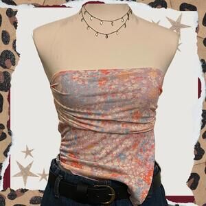 Y2K Floral Mesh Tube Top Asymmetrical Hem Festival Crop Top